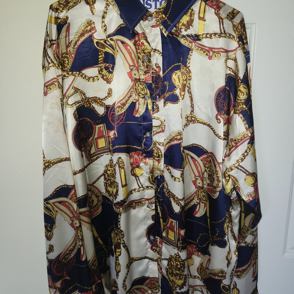 Zeroyaa Vintage Style Chain Print Shirt